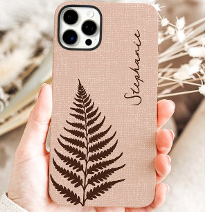 Cottagecore Brown Forest Fern Aangepaste naam iPhone 16 Pro Max Hoesje