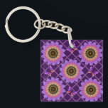 Cottagecore Butterfly & Flower Grid Pattern Sleutelhanger<br><div class="desc">Step into a whimsical garden with this unique textured floral pattern. The design features large, stylized sunflowers (or dahlias) in a stunning gradient of purple, pink, and orange, giving them a soft, velvet-like appearance. Cute purple butterflies flutter between the blooms, all set against a delicate pastel pink trellis background. Perfect...</div>