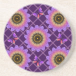 Cottagecore Butterfly & Flower Grid Pattern Zandsteen Onderzetter<br><div class="desc">Step into a whimsical garden with this unique textured floral pattern. The design features large, stylized sunflowers (or dahlias) in a stunning gradient of purple, pink, and orange, giving them a soft, velvet-like appearance. Cute purple butterflies flutter between the blooms, all set against a delicate pastel pink trellis background. Perfect...</div>