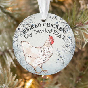 Cottagecore Chicken Rustiek Blauw Land Bloemen Hen Ornament