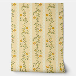 Cottagecore Climbing Floral Stripes - Light Yellow Behang
