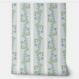 Cottagecore Climbing Floral Stripes on Light Blue Behang