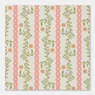 Cottagecore Climbing Floral Stripes Pink & Beige Behang