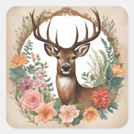 Cottagecore Deer Vierkante Sticker