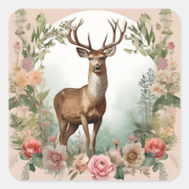 Cottagecore Deer Vierkante Sticker