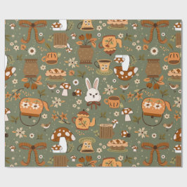 cottagecore easter bunny rabbit green cadeaupapier