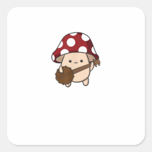 Cottagecore Esthetiek Cute Paddenstoel Banjo Spele Vierkante Sticker