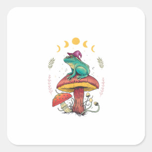 Cottagecore Esthetiek Goblincore Kikker Tovenaar O Vierkante Sticker