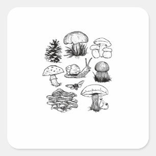 Cottagecore Esthetiek Goblincore Paddenstoel Slak Vierkante Sticker