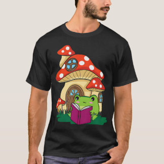 Cottagecore Esthetiek Kawaii Kikker Leest Een Boek T-shirt