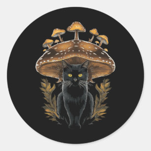 Cottagecore esthetische kat paddestoel ronde sticker
