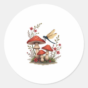 Cottagecore esthetische libel paddenstoel witchy f ronde sticker