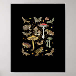 Cottagecore Esthetische Paddenstoel Kikker Vlinder Poster