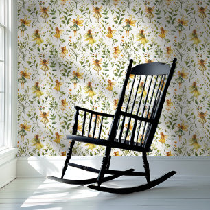 Cottagecore Fairies Geel Groen Bloemen Patroon Behang