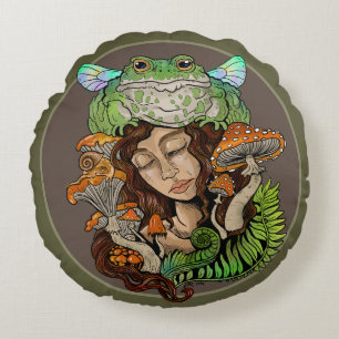Cottagecore Fairy Frog Rond Kussen