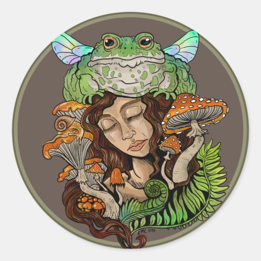 Cottagecore Fairy Frog Ronde Sticker (Voorkant)