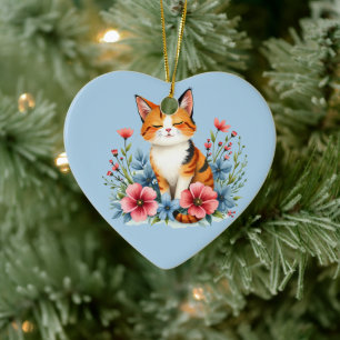 Cottagecore Floral Cat Serene Feline Botanical Keramisch Ornament