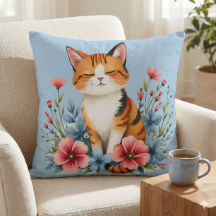 Cottagecore Floral Cat Serene Feline Botanical Kussen