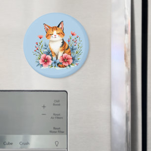 Cottagecore Floral Cat Serene Feline Botanical Magneet