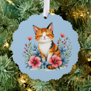 Cottagecore Floral Cat Serene Feline Botanical Ornament Kaart