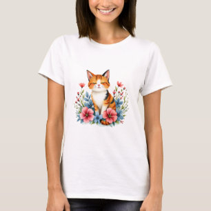 Cottagecore Floral Cat Serene Feline Botanical T-shirt
