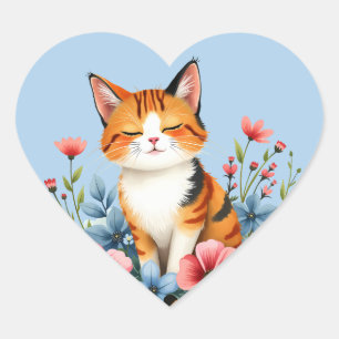 Cottagecore Floral Cat Serene Feline Botanische Ku Hart Sticker