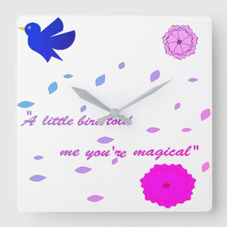 "Cottagecore Floral Clock - Paarse Vogel & Roze Fl Vierkante Klok