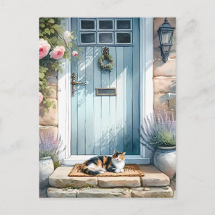 Cottagecore Floral Porch met Calico Cat Briefkaart