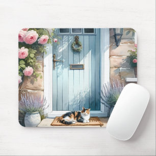 Cottagecore Floral Porch met Calico Cat Muismat