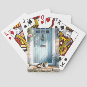 Cottagecore Floral Porch met Calico Cat Pokerkaarten