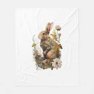 Cottagecore Floral Rabbit Schattige bos Esthetisch Fleece Deken