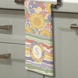 Cottagecore Floral Towel – Customize with Initial Theedoek