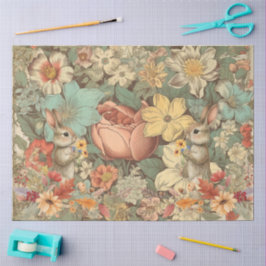 Cottagecore Floral Woodland Rabbits Collage Tissuepapier