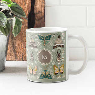 Cottagecore Folk Art Insecten Monogram Koffiemok