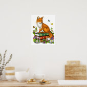 Cottagecore Fox Boeken Poster (Keuken)