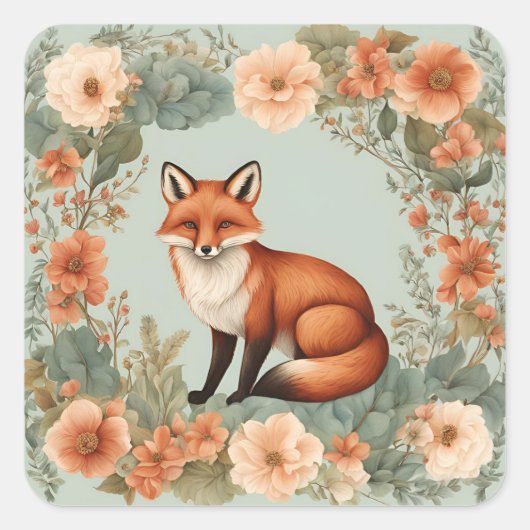 Cottagecore Fox Vierkante Sticker (Voorkant)