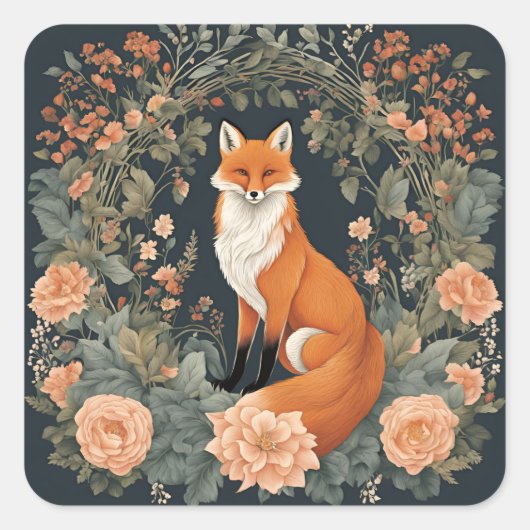 Cottagecore Fox Vierkante Sticker (Voorkant)