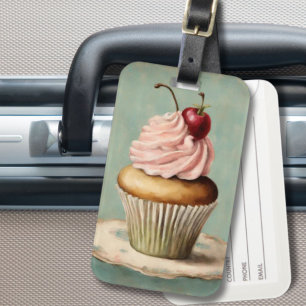 Cottagecore  Frans Land Roze Cupcake Bagagelabel