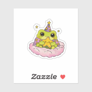 Cottagecore Frog Wizard Holding Star Art Print Sticker