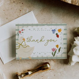 Cottagecore Gans Gingham Dank je wel Bedankkaart