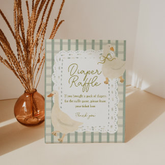 Cottagecore Gans Gingham Luier Raffle Invoer Reclamebord Met Voetstuk
