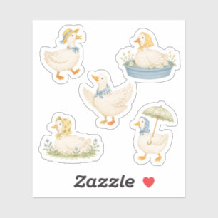 Cottagecore Gans Vintage Waterverf Patroon Sticker