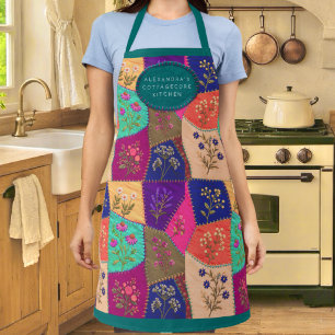 Cottagecore gebloemde geborduurde patchwork schort