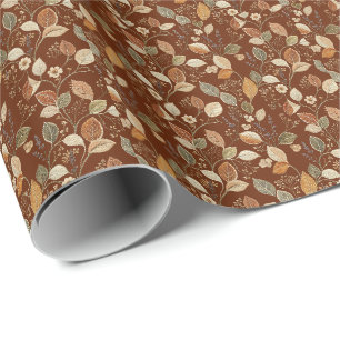Cottagecore Geborduurd Roestbruin Herfstblad Cadeaupapier
