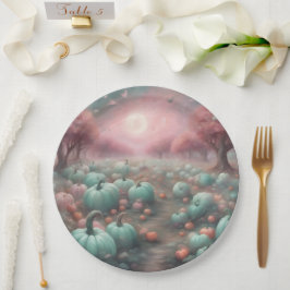 Cottagecore gepersonaliseerde Roze & Mint Pompoenv Papieren Bordje