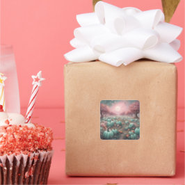 Cottagecore gepersonaliseerde Roze & Mint Pompoenv Vierkante Sticker