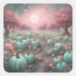 Cottagecore gepersonaliseerde Roze & Mint Pompoenv Vierkante Sticker