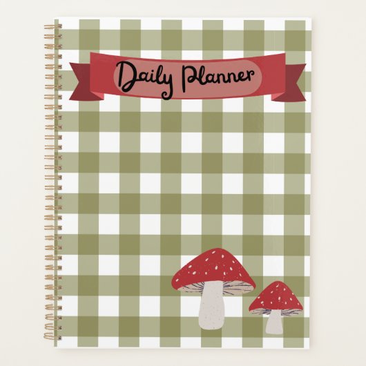 Cottagecore gingham paddenstoel planner (Voorkant)