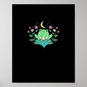 Cottagecore Goblincore Maan Bloemen Bos Kikker Mu Poster