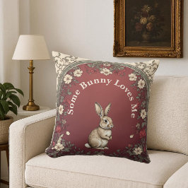 Cottagecore Greenery Burgundy Some Bunny Loves Me  Kussen